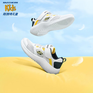 SKECHERS 斯凯奇 男童运动鞋网布鞋2023春季新款透气减震儿童小白鞋405233L 白色/黑色/橙色/WBLY 27.5