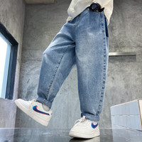 AN童装男童春装裤子春秋款2023新款儿童长裤春季中大童男孩牛仔裤潮 蓝 150cm