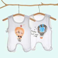 有彩婴幼儿夏季薄款半背衣圆肚兜新生儿护肚兜男女宝宝纱布护肚脐围兜 小狮子+小兔子（连脚） 80码(适合9-12个月)