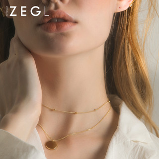 ZENGLIU ZEGL双层叠戴项链女锁骨链金色硬币吊坠小众设计感毛衣颈链配饰品
