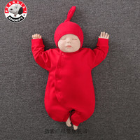 史努比（SNOOPY）新生婴儿连体衣2023春长袖款宝宝满月衣服红色周岁哈衣连身爬服装 备注印花+帽子 52cm