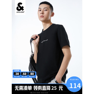 杰克琼斯（JACK&JONES）短袖T恤男士夏季圆领休闲商务字母胶印休闲男装百搭223101070 E42黑色 175/96A/M