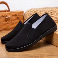 红青百年老北京布鞋男春季透气千层底黑色工作鞋防滑软底轻便开车鞋爸爸鞋 全黑橡胶底 42码