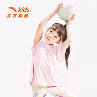 ANTA 安踏 儿童T恤女小童短袖2023年夏季新款满印透气速干运动短t 水粉色-3 101cm