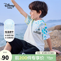 迪士尼（Disney）童装儿童男童短袖套装T恤中裤运动裤子两件套23夏DB321UE02白120