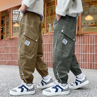 梦想邦尼男童工装裤儿童春装裤子2023新款中大童春秋帅气休闲长裤胖男孩潮 军绿色 160cm(建议身高160cm)