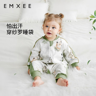 嫚熙（EMXEE）儿童分腿睡袋婴儿宝宝春夏季长短袖纱罗睡袋 动物世界-短袖 73码（适合67-73cm）