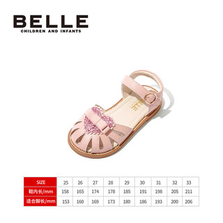 百丽（Belle）童鞋儿童包头凉鞋2023夏款新款防滑公主鞋女童软底宝宝鞋小童鞋子 粉色-DE2543 25码 适合脚长约15.3cm