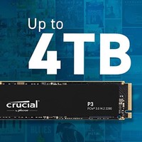 Crucial 英睿达 P3 4TB M.2 PCIe Gen3 NVMe 内置固态硬盘，高达 3500MB\\/s - CT4000P3SSD8