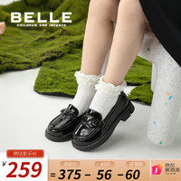 百丽（Belle）童鞋儿童英伦风黑色皮鞋2023年春季新款时尚单鞋公主鞋女童乐福鞋 黑色-DE3301 35码 适合脚长约21.3-21.9cm