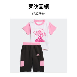 adidas 阿迪达斯 官方轻运动女婴童夏季印花运动短袖套装IQ0843 祈福粉/黑色/祈福粉 80CM