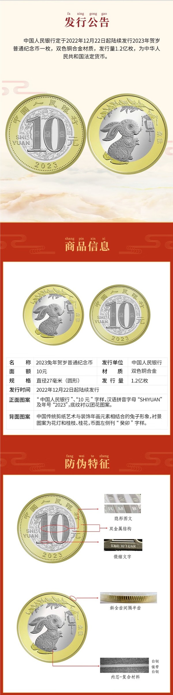 金永恒 2023年兔年生肖纪念币 10元硬币 1枚送小圆盒