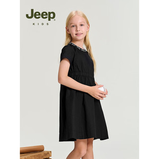 Jeep吉普童装女童连衣裙2023夏季新款儿童甜美公主裙休闲女孩裙子 黑色 120cm