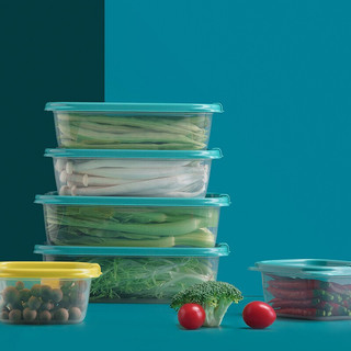 CHAHUA 茶花 贝格保鲜盒 塑料冰箱保鲜盒家用水果蔬菜收纳盒微波炉饭盒 黄色2个装-1200ML长方形