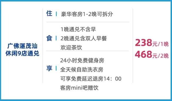 暑期不加价，近步行街、高铁站、城市CBD！柏高酒店集团5地9店1晚通兑套餐（可选1晚无早/2晚含早，可拆分用）