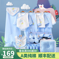 班杰威尔（BANJVALL）新生儿礼盒婴儿衣服夏季无骨纯棉初生刚出生宝宝用品满月百天礼物 四季款蓝色 59码