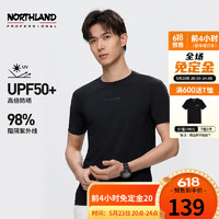 NORTHLAND 诺诗兰 23春夏款男士短袖T恤户外防晒凉感亲肤圆领打底NTSDH5355E 纯黑色 175/L