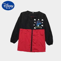 迪士尼（Disney）儿童罩衣长袖服防脏罩衫宝宝美术画画围裙男孩吃饭兜秋冬 红黑色小恐龙 120