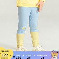 PawinPaw卡通小熊童装2023年春女宝宝拼接撞色打底裤简约好搭 蓝色/50 080