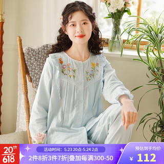 富朵（fuduo）富朵2023春夏新品暮色花园月子服纯棉纱布孕妇睡衣产后哺乳家居服 浅蓝FD0359 L码(建议产后125-145斤左右)