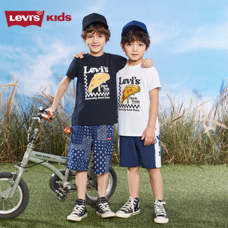 Levi's李维斯童装2023夏季新款男童纯棉短袖T恤儿童披萨图案上衣 黑美人 140/68(S)