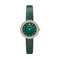 EMPORIO ARMANI 手表复古祖母绿镶钻小圆盘轻奢小众女表AR11419