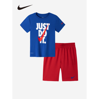 NIKE 耐克小童装男童 DRI-FIT 速干短袖T恤短裤2件套2023夏季儿童套装 学院红 130/64(7)