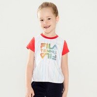 FILA 斐乐 女中小童（105-130）女童装撞色条纹运动舒适儿童短袖T恤