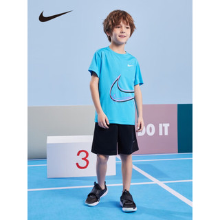 NIKE 耐克小童装男童 DRI-FIT 速干短袖T恤2023夏季新款儿童短T上衣 水瓶蓝 110/52(4)