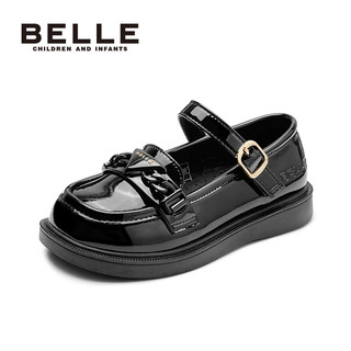 百丽（Belle）童鞋儿童英伦风黑色皮鞋2023年春季新款时尚单鞋公主鞋女童乐福鞋 黑色-DE3298 30码 适合脚长约18.1-18.6cm