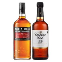 AUCHENTOSHAN 欧肯特轩 12年 单一麦芽 苏格兰威士忌 700ml + 加拿大俱乐部 40度 调配威士忌 750ml 双支装