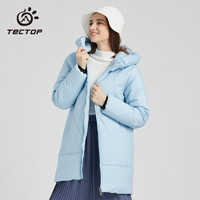 探拓（TECTOP）加厚长款棉服 女连帽户外外套防风保暖棉衣夹克 女款水晶蓝 3XL