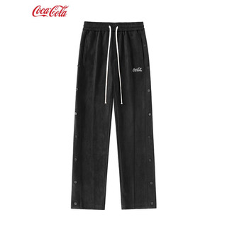 可口可乐(Coca-Cola) 麂皮绒Logo刺绣侧边排扣直筒宽松裤 男女同款 黑色 L