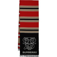 BURBERRY 博柏利 亮红色经典标志提花条纹围巾