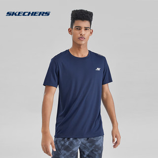 Skechers斯凯奇速干T恤男2023夏季新品运动跑步健身训练服短袖速干衣冰丝 P222M115-007D 中世纪蓝 M