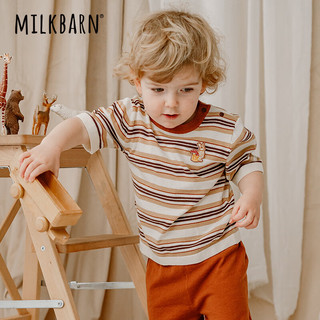 Milkbarn2023夏季新款儿童短袖T恤 1-6岁男童条纹针织衫女童休闲透气上衣 蔬果绿条纹 100cm