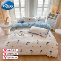 迪士尼（Disney）A类水洗棉麻四件套 床单被套枕套儿童床上用品动漫单人双人床套件 唐纳德 150*200cm