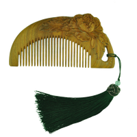 匠中匠绿檀木梳子雕花天然整木手工雕刻梳子复古风梳子生日礼物