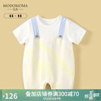 modomoma新生婴儿衣服春夏装绅士男宝宝洋气领结短袖连体衣爬爬服 异想农场 66cm