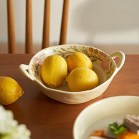 肆月奶油风陶瓷碗套装家用汤碗双耳面碗个人专用沙拉碗 8英寸双耳碗