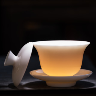 心去處德化白瓷三才盖碗茶杯单个高档羊脂玉陶瓷茶碗带盖泡茶茶具套装 禾茗盖碗（160ml）适合各种茶叶