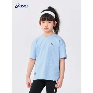 asics/亚瑟士童装2023年夏新款儿童男女童针织印花短袖运动T恤 8852冰蓝 120cm