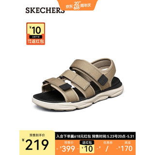 斯凯奇（Skechers）男士凉鞋 春夏时尚休闲魔术贴沙滩鞋 210258 卡其色/KHK 45
