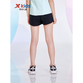 特步（XTEP）儿童童装女童中大童律动系列运动针织短裤 纯正黑 160cm