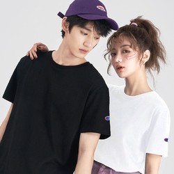 Champion 正品Champion冠军潮牌纯色宽松短袖男女小标刺绣纯棉情侣t恤圆领