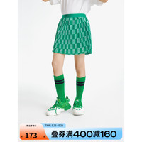 安奈儿童装女大童百褶半身裙2023年夏装新款撞色字母印花运动休闲短裙子 绿调花 160cm