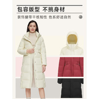 波司登羽绒服女2022年秋季新款可脱卸帽修身长款过膝拉链面包服外套B20145172 绯草米7259 165/88A