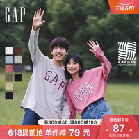 Gap男女装春季LOGO字母纯棉长袖T恤451047美式复古情侣 绿色 175/88A(XS)