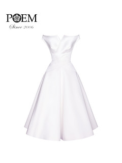 POEM泰国品牌2021夏季新款连衣裙V领一字肩公主裙蓬蓬裙长裙服饰