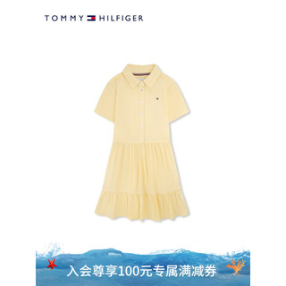 TOMMY HILFIGER23新款春夏童装女纯棉休闲简约小绣标衬衫连衣裙KG0KG07295 米黄色ZHO 8/130cm